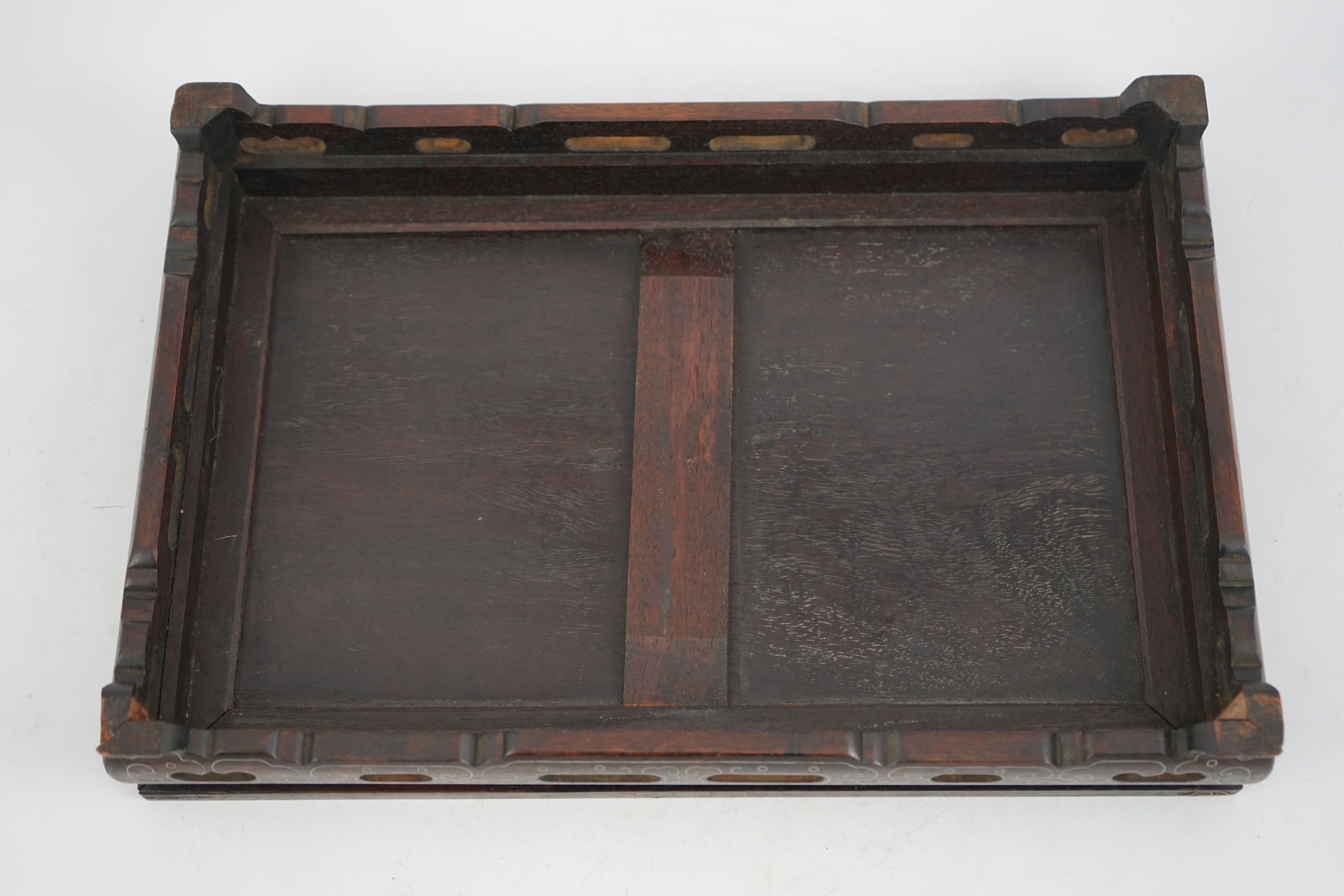 A Chinese silver wire inlaid hardwood stand, late 19th century